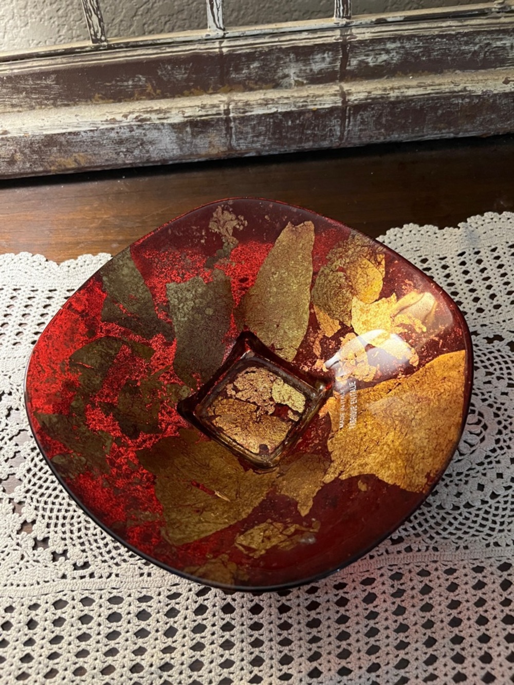 Decorative Red and Gold Art Glass Bowl - Unbranded